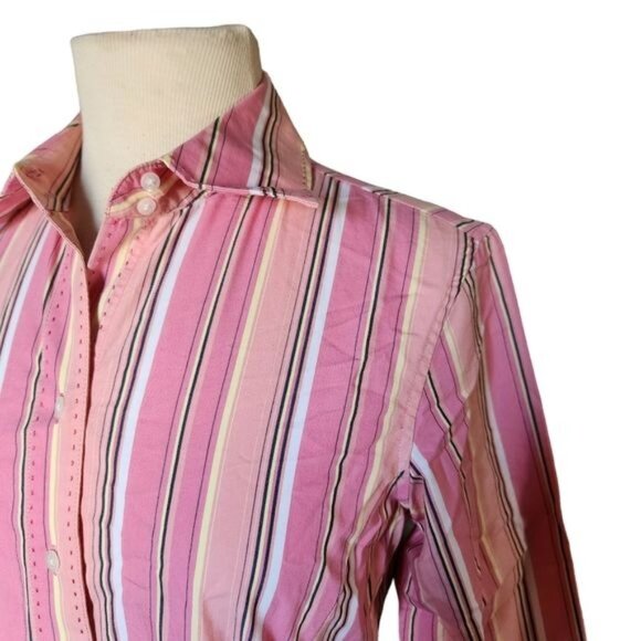 Pursuits, Ltd. Size 4 Pink Yellow Striped Business Casual Button Down Shirt - Picture 2 of 4